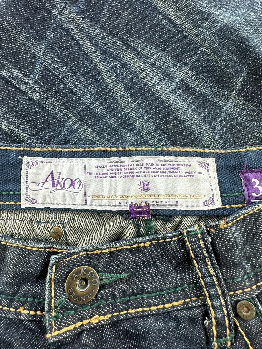 AKOO Men's Denim Jeans Dark Wash Straight Fit Embroidered Pocket Size 36x34